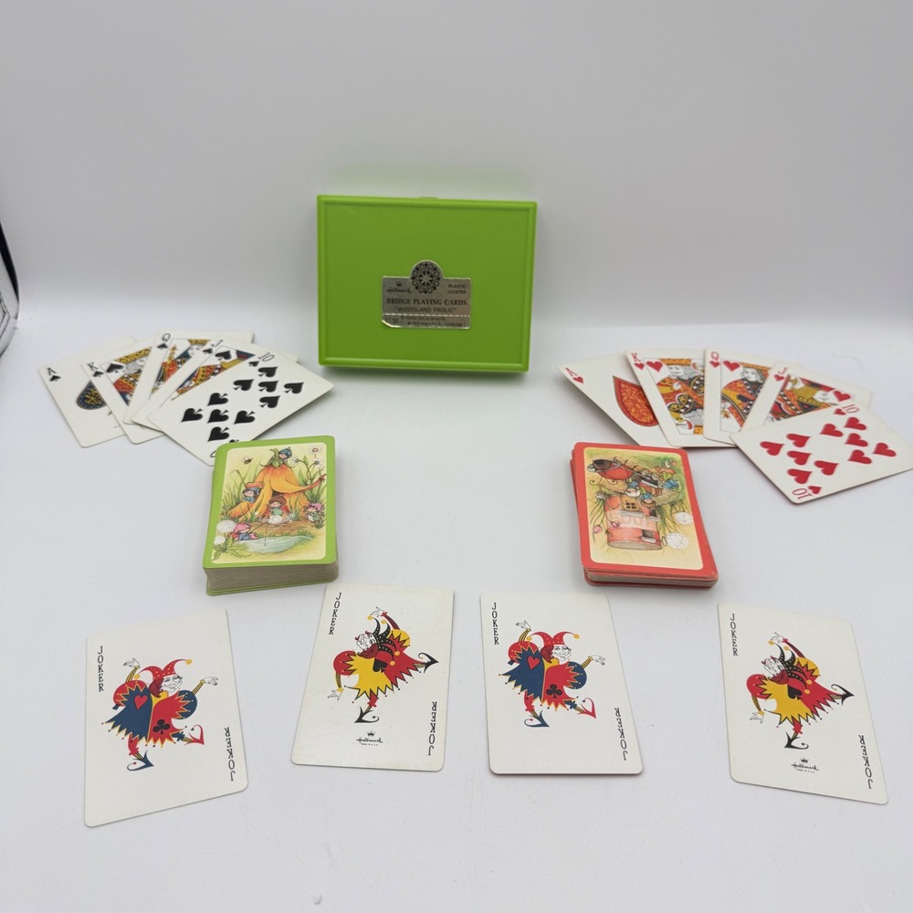 Vintage Hallmark Woodland Frolic Bridge Playing Cards 2 Decks Green Case USA